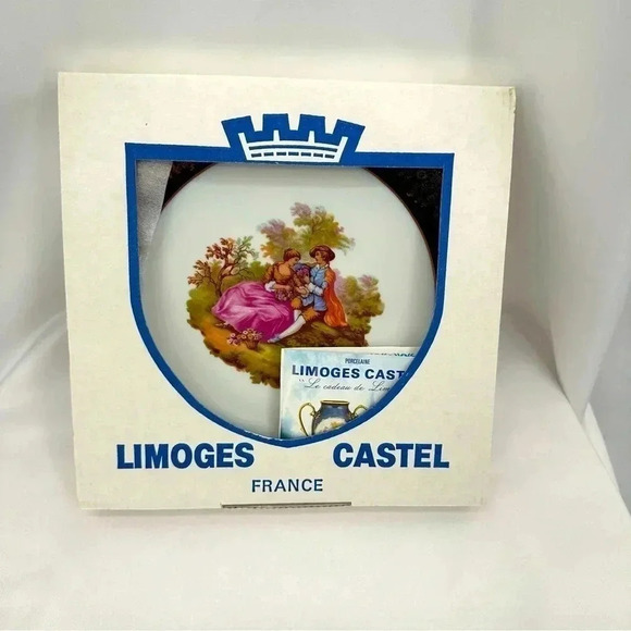 Limoges Castel Couple Bone China Plate 8” Handmade Hand Painted Gold Trim VTG - Picture 5 of 6